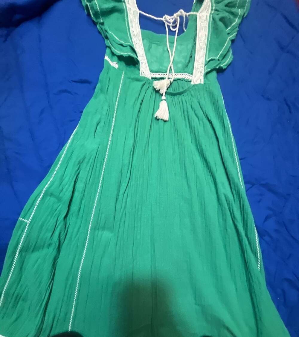 M.A.B.E Green Embroidered Cotton Maxi Dress with Lace Trim - Picture 10 of 13